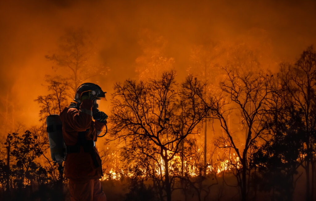 Firefighters battle a wildfire